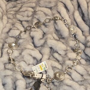 Chico’s Silver Tone Medallion Chain Belt w Rhinestone Accents Adjustable